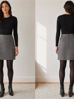NEW Size 6 Ann Taylor LOFT Gray Glitter Herringbone Flat Front Office Mini Skirt